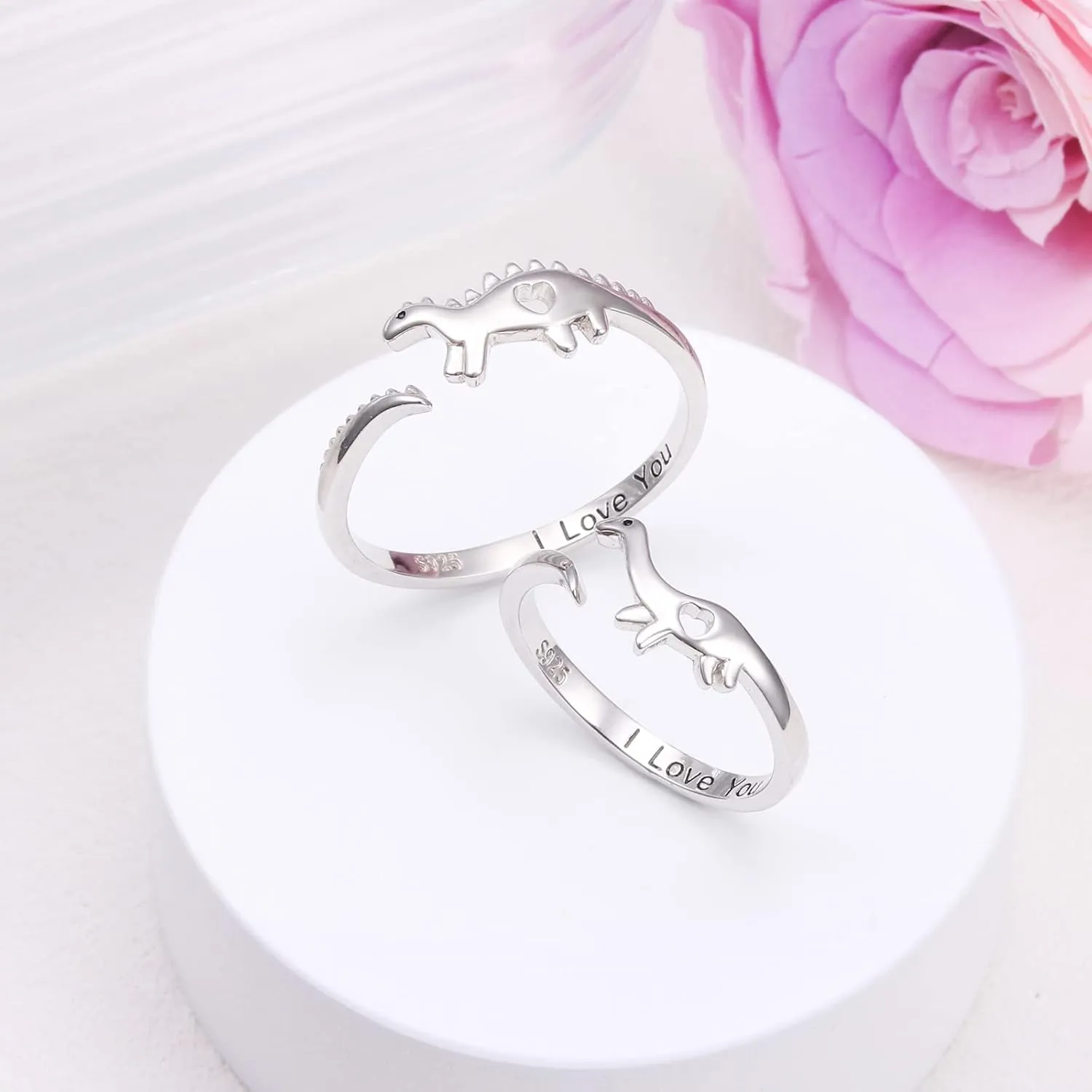 Yearace Sterling Silver Couples Rings - Matching Heart Promise Rings for Him & Her