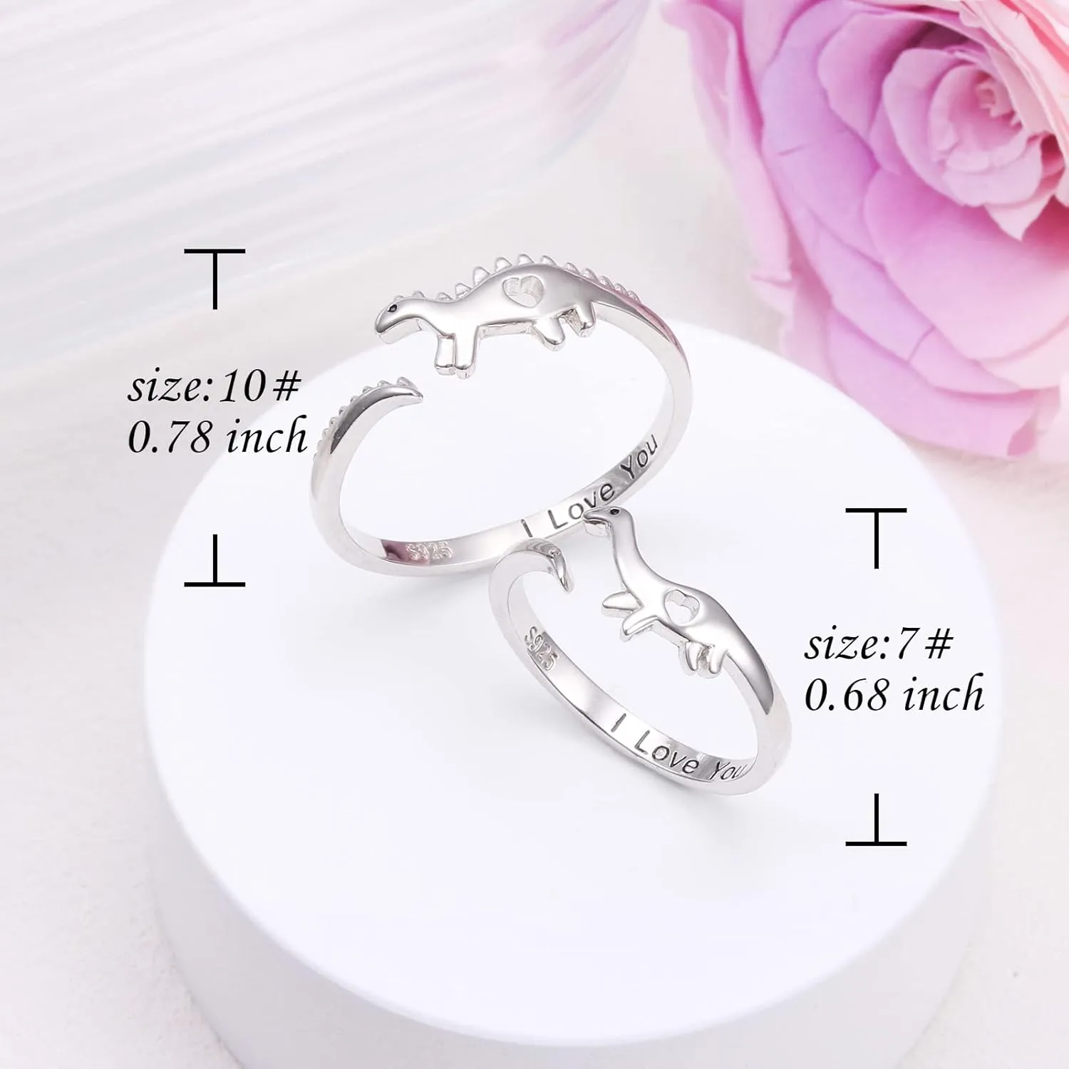 Yearace Sterling Silver Couples Rings - Matching Heart Promise Rings for Him & Her