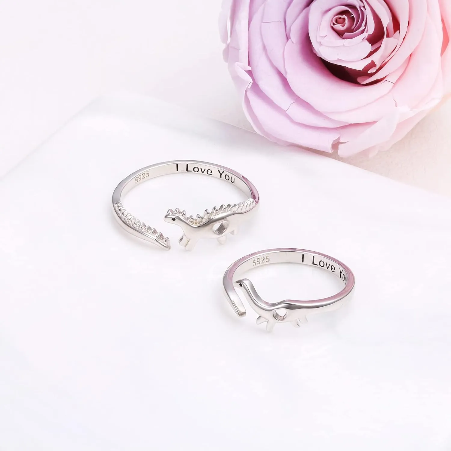 Yearace Sterling Silver Couples Rings - Matching Heart Promise Rings for Him & Her