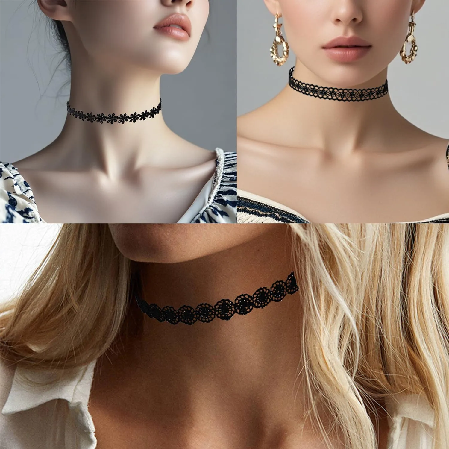 YEEQIN Black Choker Necklaces for Women Chokers Black Velvet Choker Necklaces Set Classic Gothic Tattoo Lace Choker