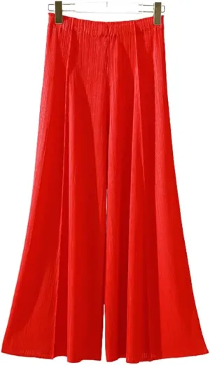 yoeasy Women Textured Pleated Wide Leg Palazzo Pants Summer High Elastic Waist Loose Casual Long Trousers