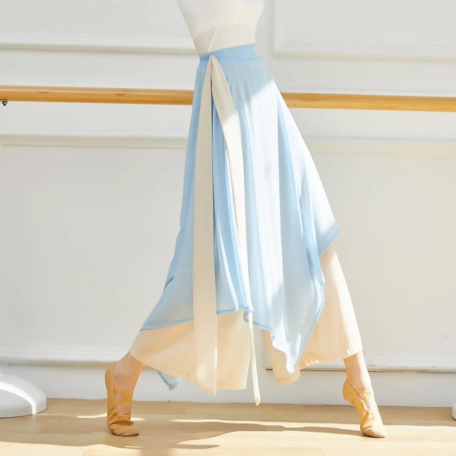 YOLAI Women's Casual Chiffon Pants Colour Blocking Dance Wide Legged Long Pants Practice Exercises Dance Training Pants