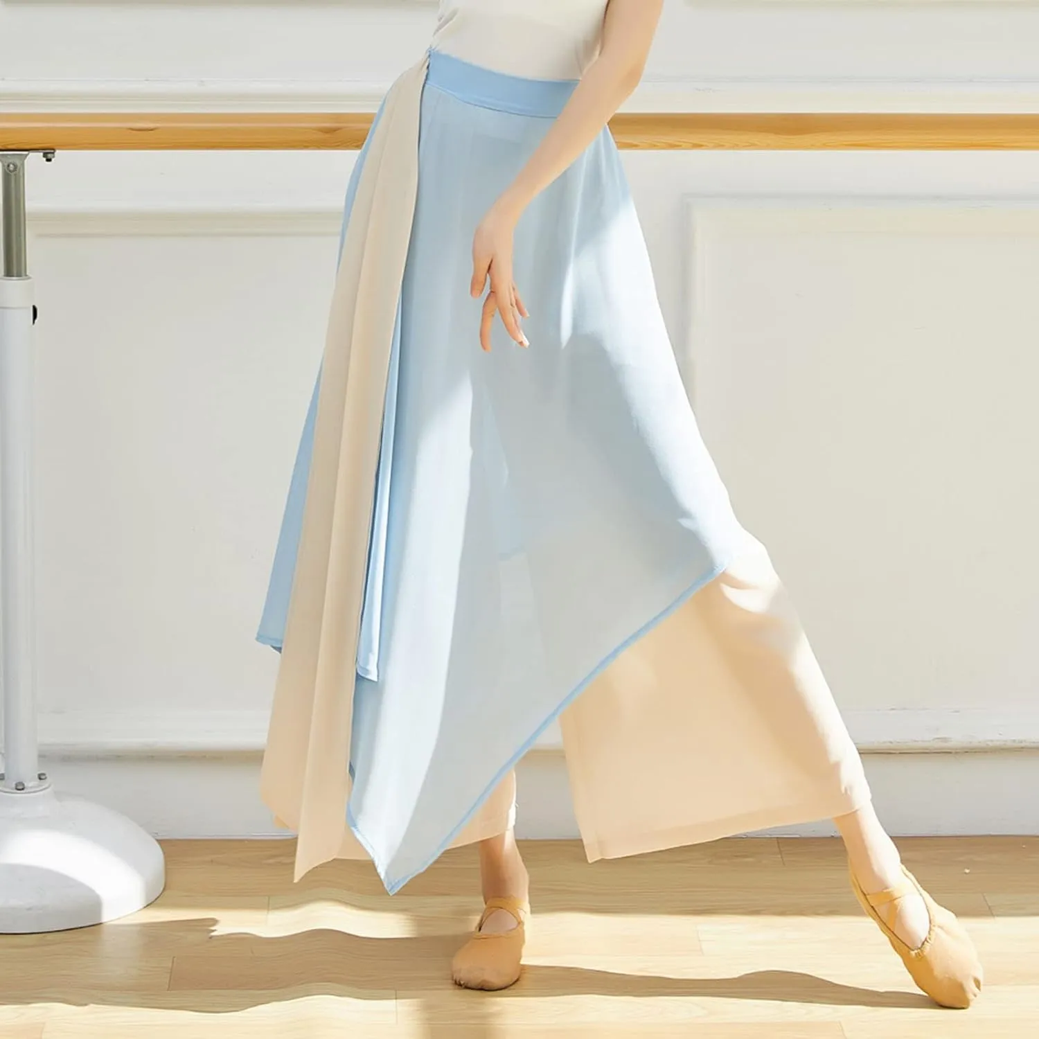 YOLAI Women's Casual Chiffon Pants Colour Blocking Dance Wide Legged Long Pants Practice Exercises Dance Training Pants
