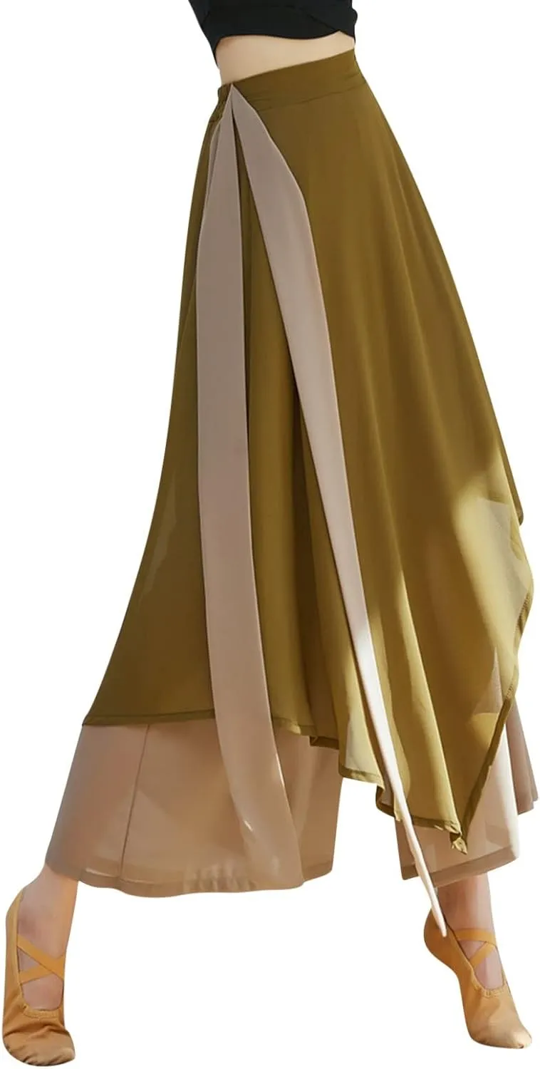 YOLAI Women's Casual Chiffon Pants Colour Blocking Dance Wide Legged Long Pants Practice Exercises Dance Training Pants