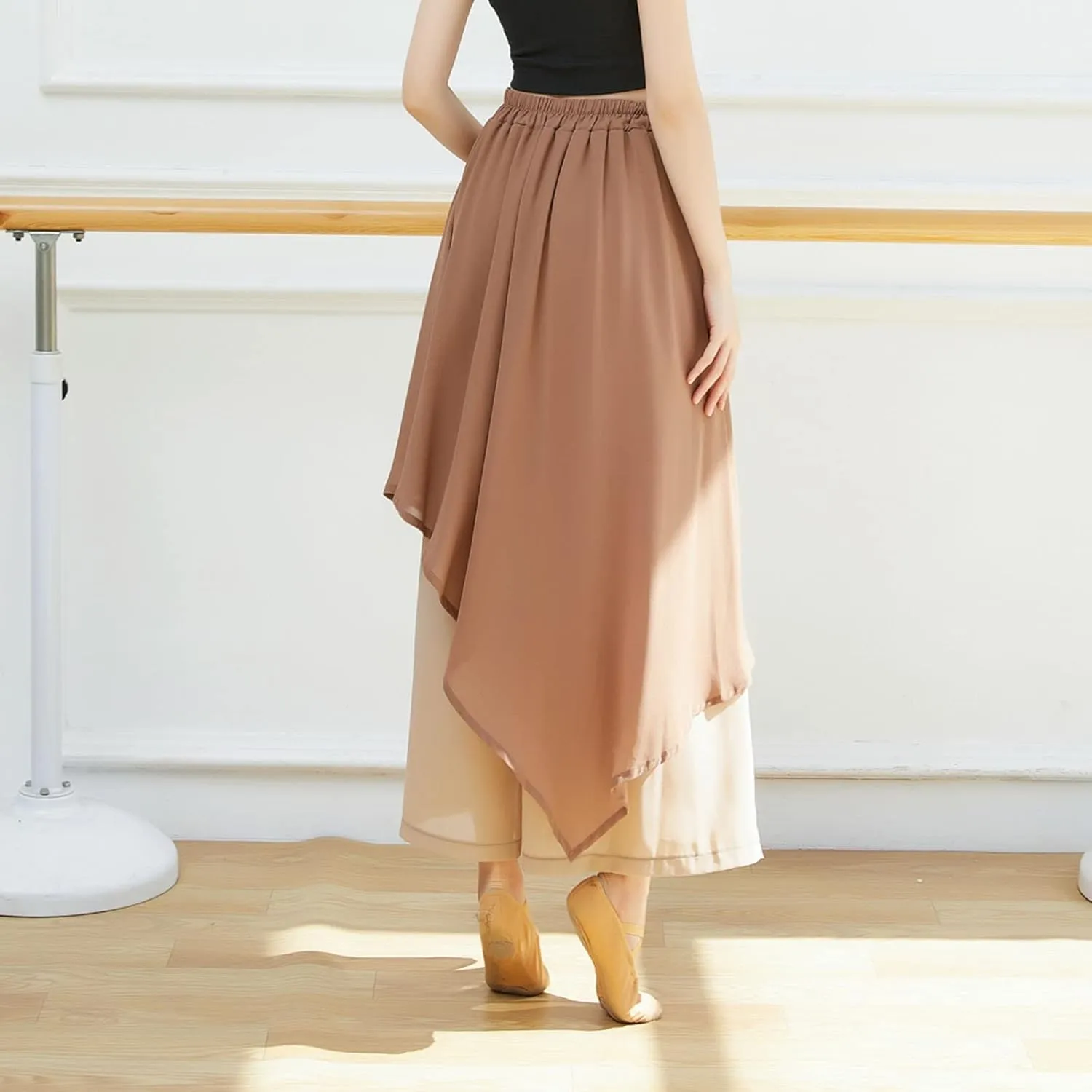 YOLAI Women's Casual Chiffon Pants Colour Blocking Dance Wide Legged Long Pants Practice Exercises Dance Training Pants