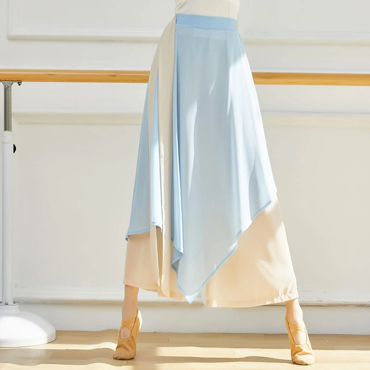 YOLAI Women's Casual Chiffon Pants Colour Blocking Dance Wide Legged Long Pants Practice Exercises Dance Training Pants