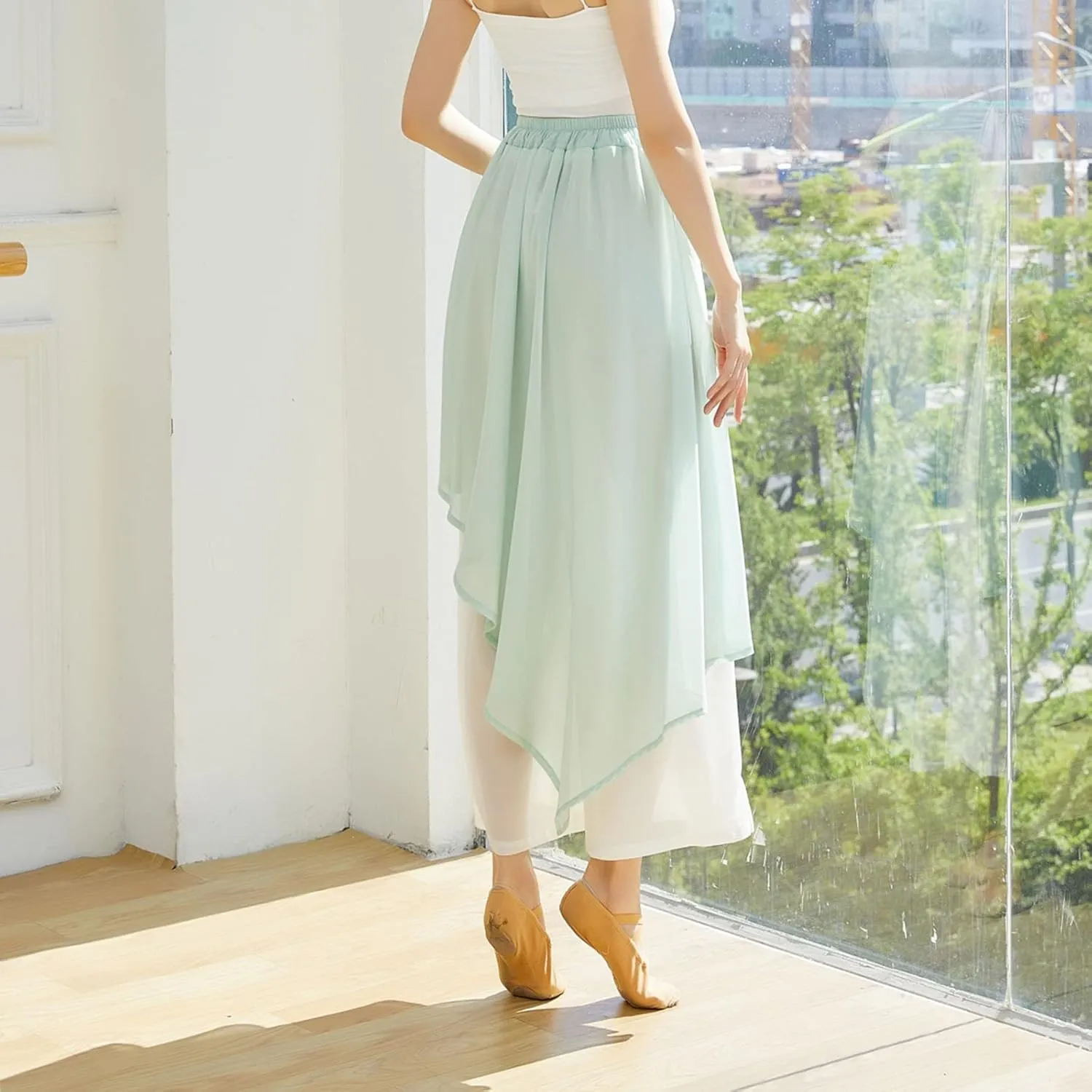 YOLAI Women's Casual Chiffon Pants Colour Blocking Dance Wide Legged Long Pants Practice Exercises Dance Training Pants