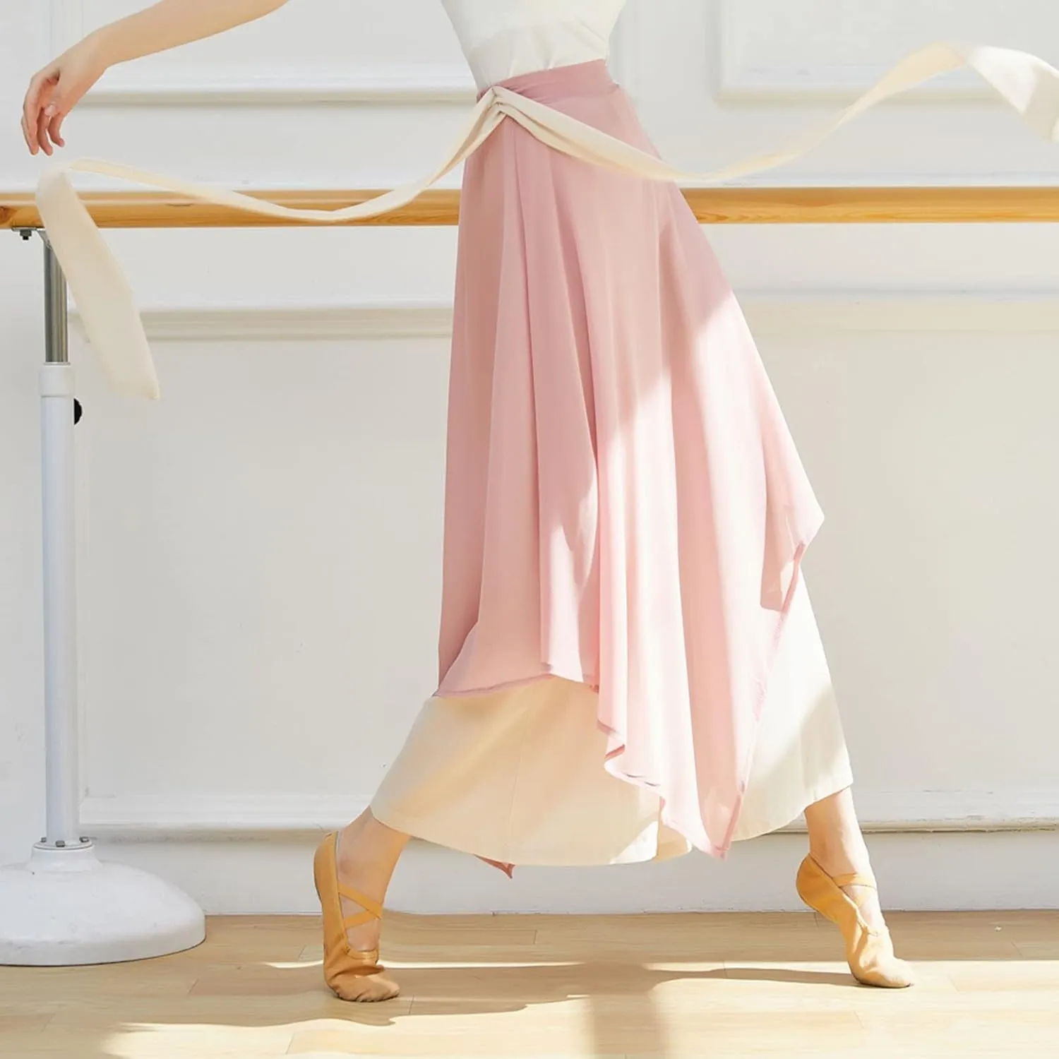 YOLAI Women's Casual Chiffon Pants Colour Blocking Dance Wide Legged Long Pants Practice Exercises Dance Training Pants