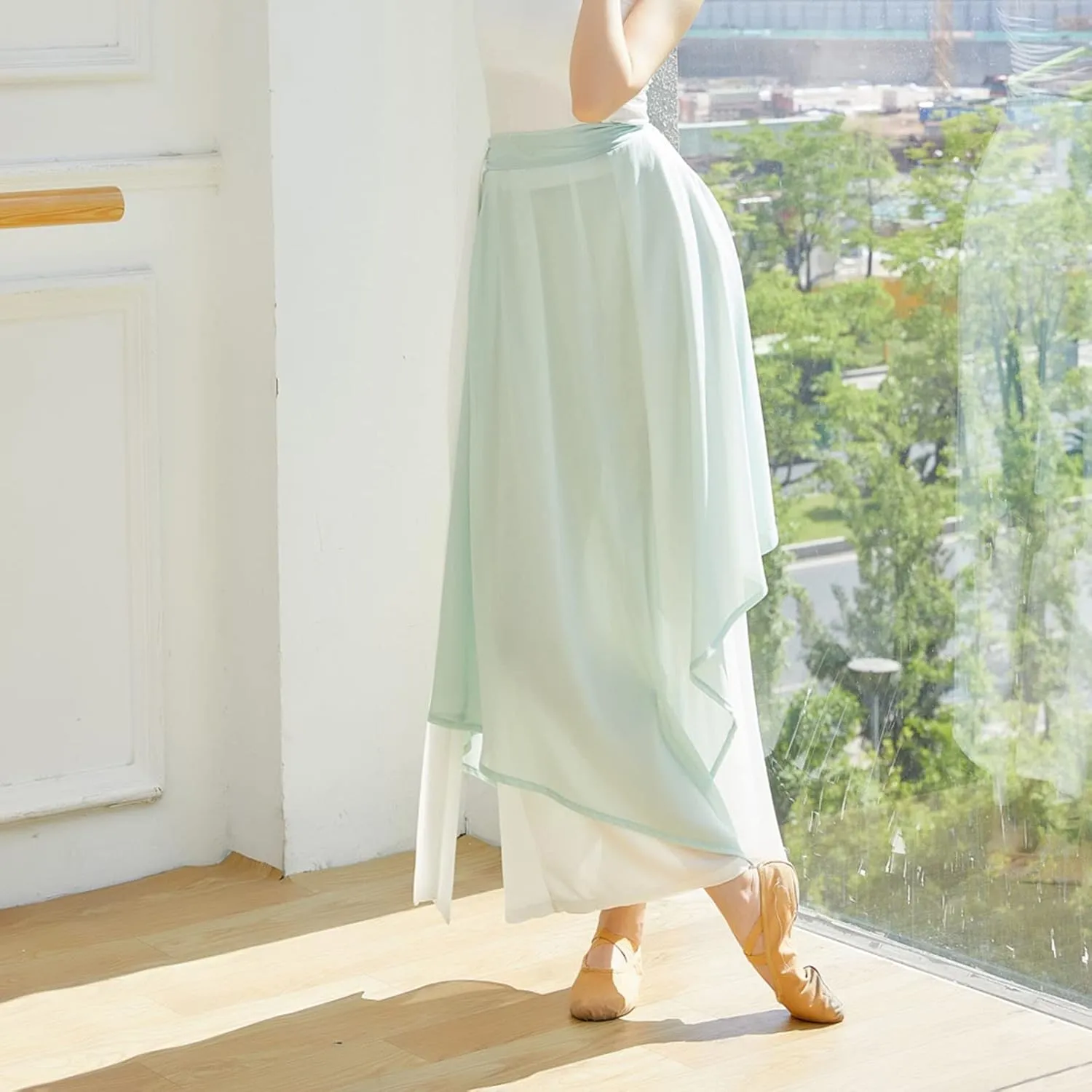 YOLAI Women's Casual Chiffon Pants Colour Blocking Dance Wide Legged Long Pants Practice Exercises Dance Training Pants