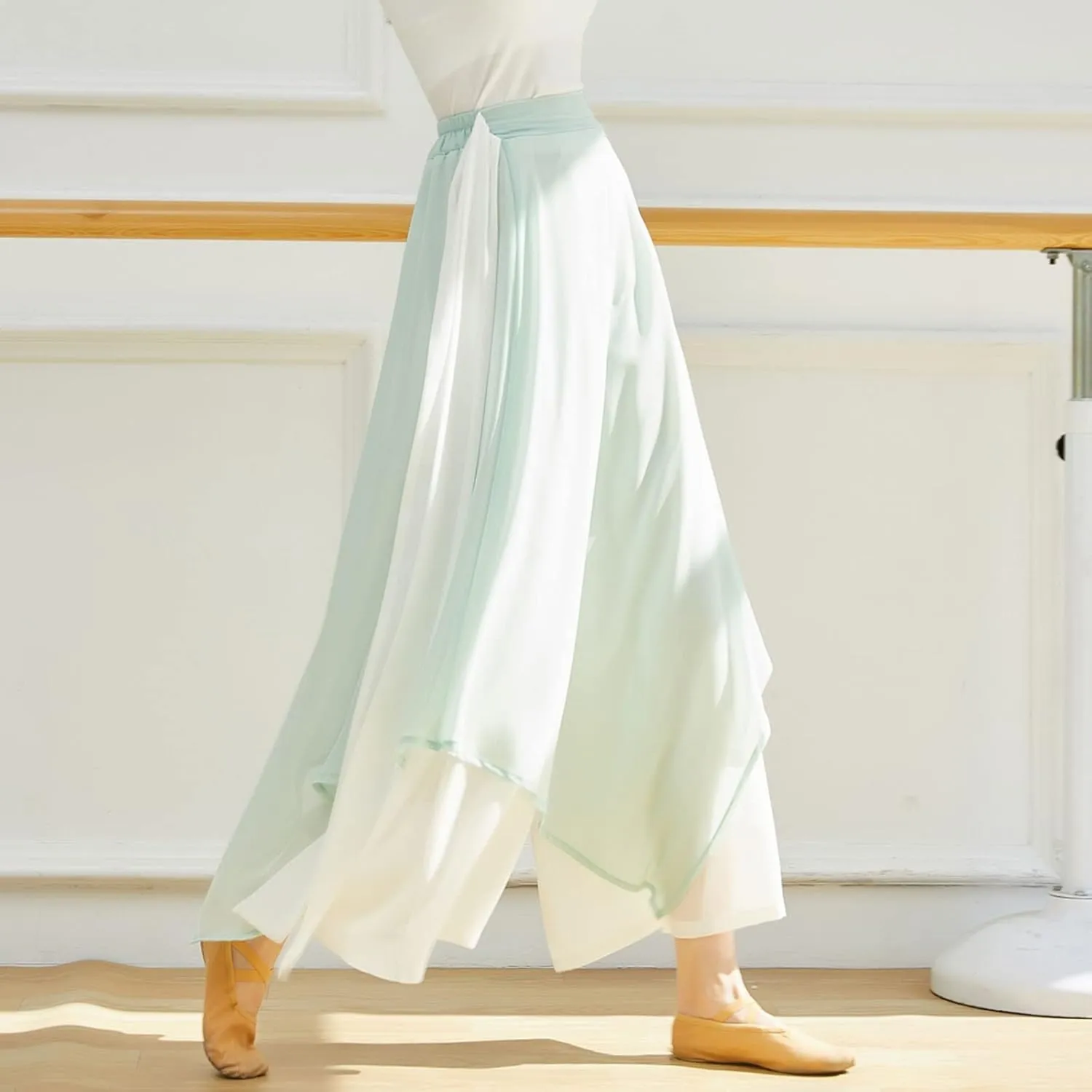 YOLAI Women's Casual Chiffon Pants Colour Blocking Dance Wide Legged Long Pants Practice Exercises Dance Training Pants