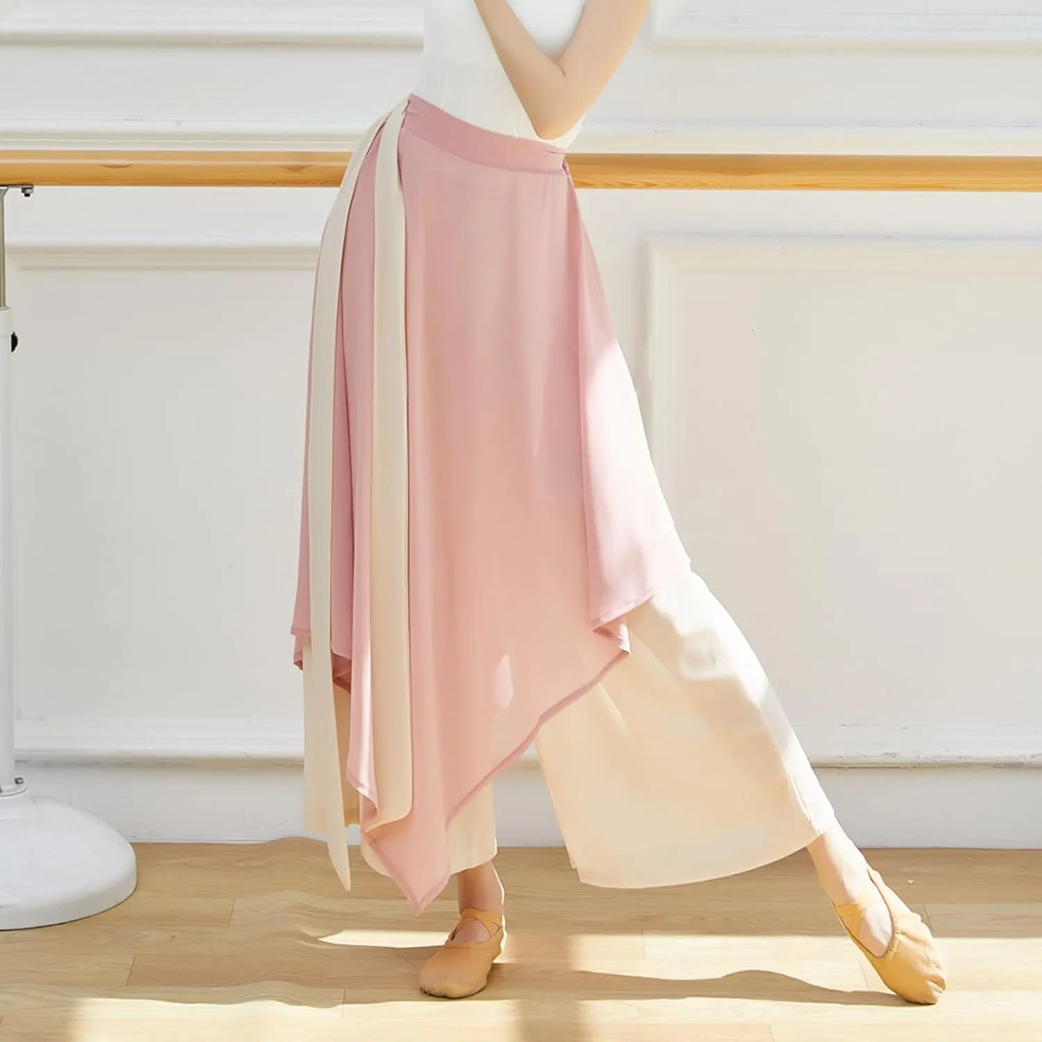 YOLAI Women's Casual Chiffon Pants Colour Blocking Dance Wide Legged Long Pants Practice Exercises Dance Training Pants