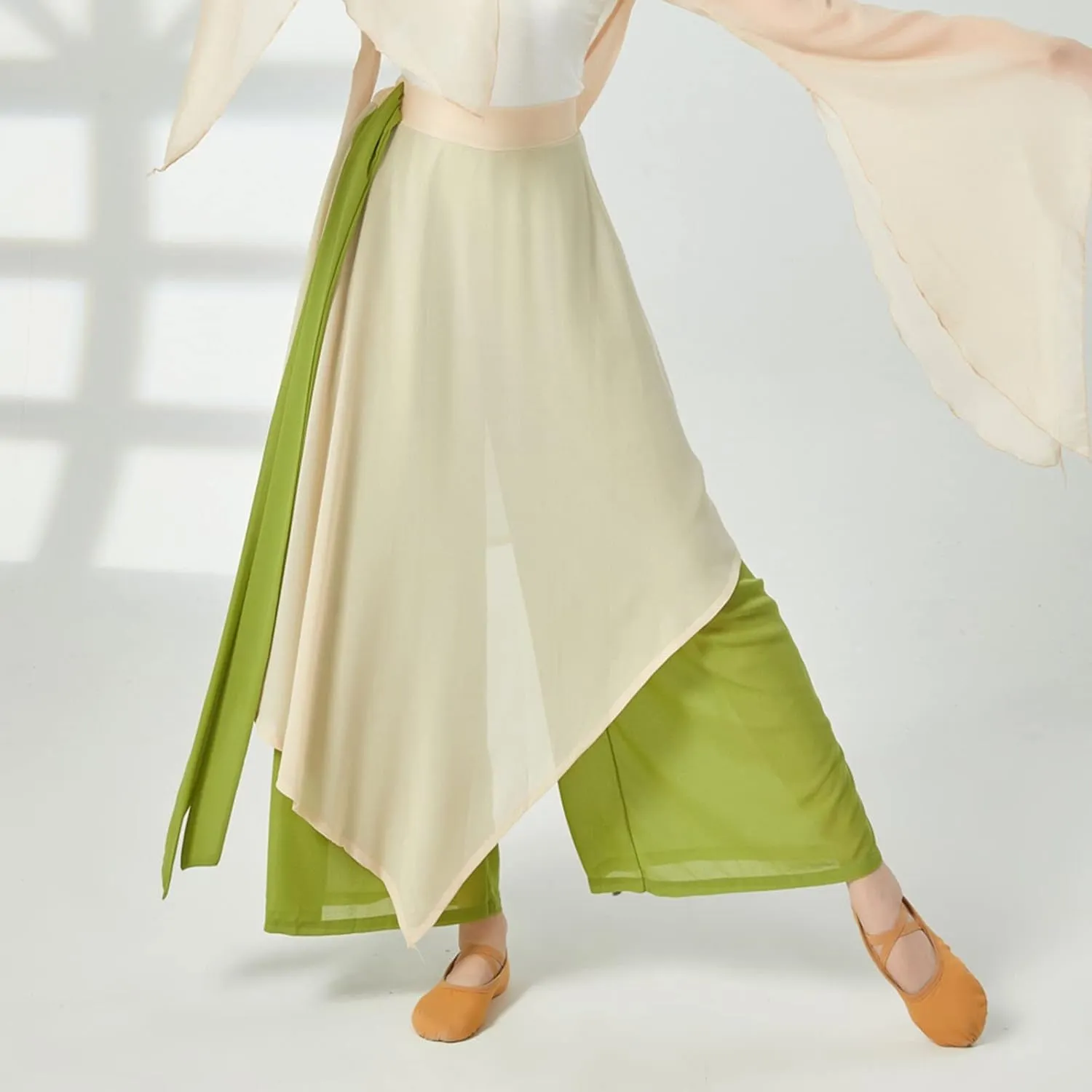 YOLAI Women's Casual Chiffon Pants Colour Blocking Dance Wide Legged Long Pants Practice Exercises Dance Training Pants