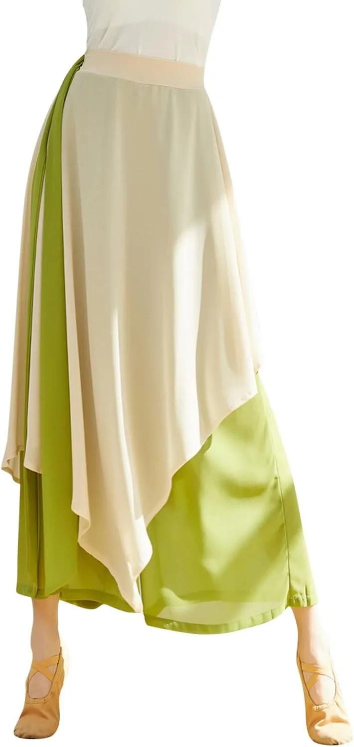 YOLAI Women's Casual Chiffon Pants Colour Blocking Dance Wide Legged Long Pants Practice Exercises Dance Training Pants