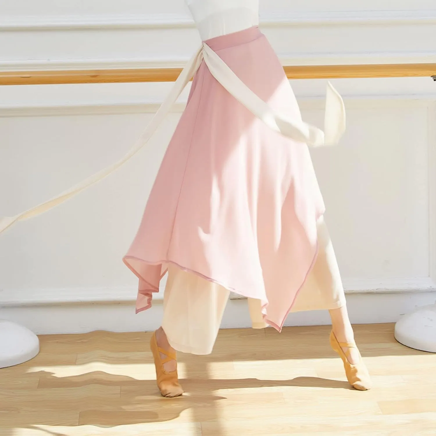 YOLAI Women's Casual Chiffon Pants Colour Blocking Dance Wide Legged Long Pants Practice Exercises Dance Training Pants