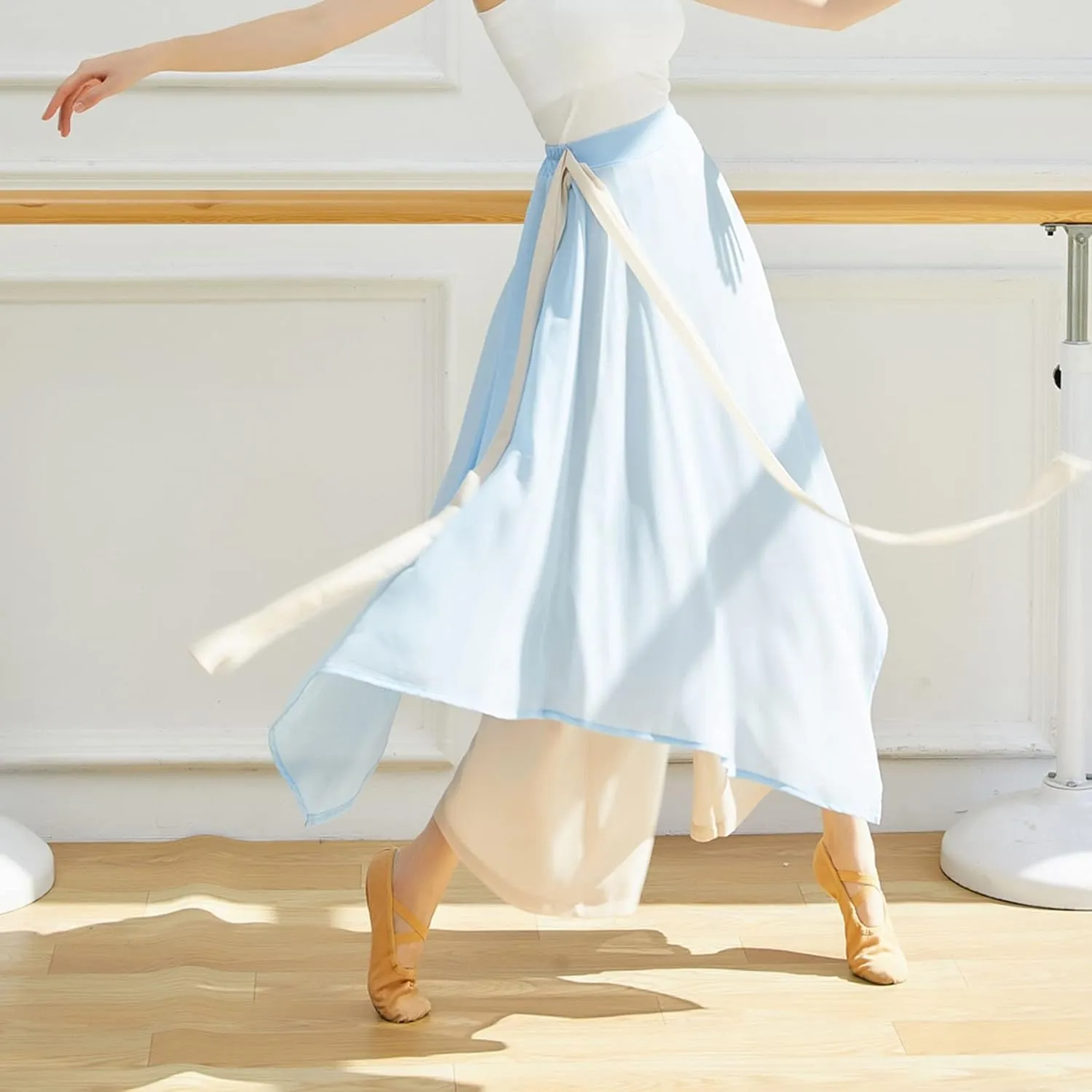 YOLAI Women's Casual Chiffon Pants Colour Blocking Dance Wide Legged Long Pants Practice Exercises Dance Training Pants