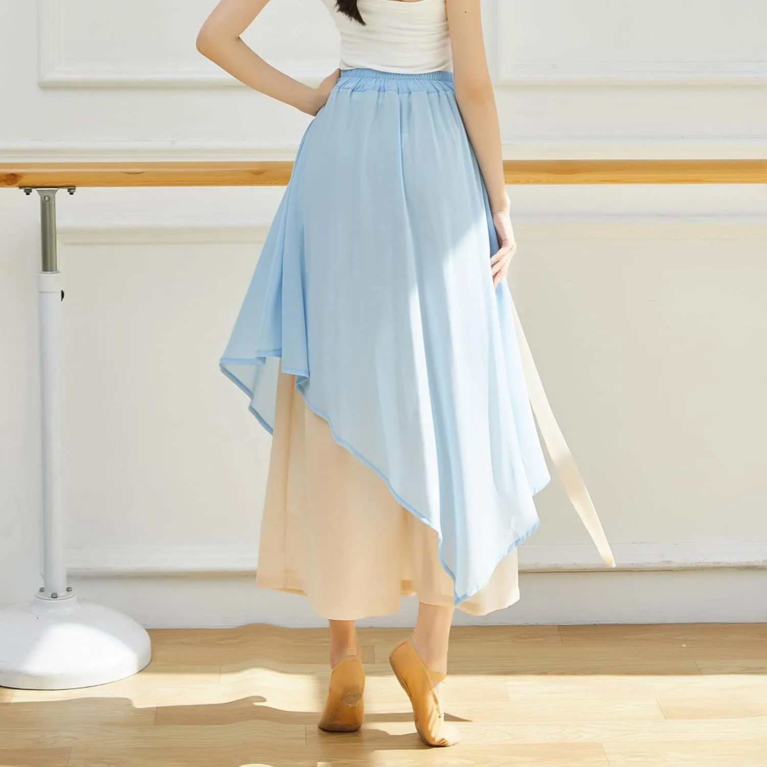 YOLAI Women's Casual Chiffon Pants Colour Blocking Dance Wide Legged Long Pants Practice Exercises Dance Training Pants