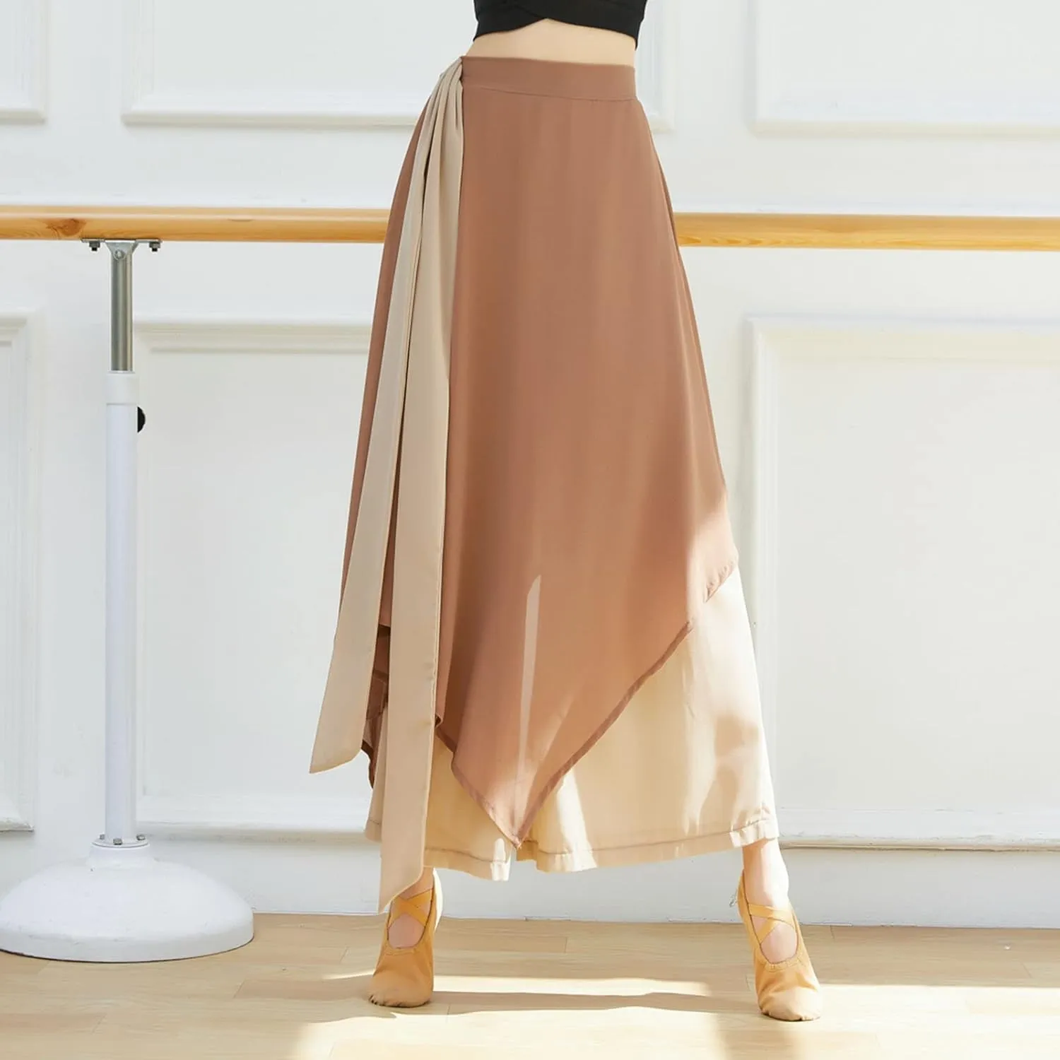 YOLAI Women's Casual Chiffon Pants Colour Blocking Dance Wide Legged Long Pants Practice Exercises Dance Training Pants