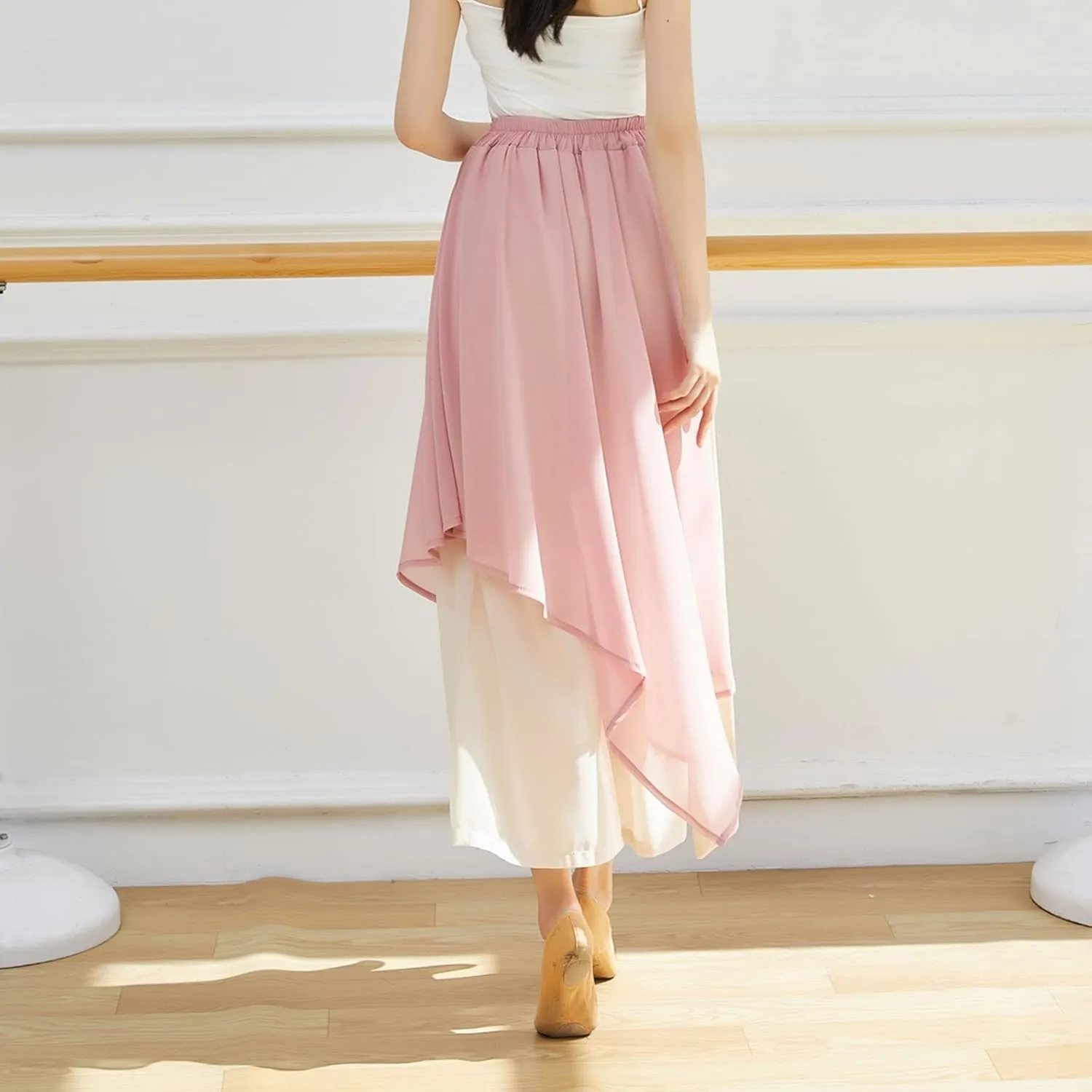 YOLAI Women's Casual Chiffon Pants Colour Blocking Dance Wide Legged Long Pants Practice Exercises Dance Training Pants