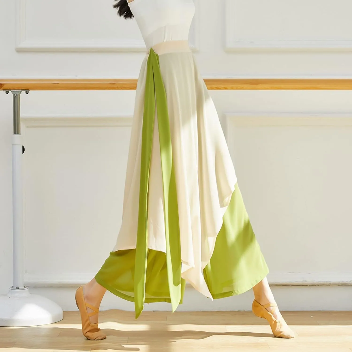 YOLAI Women's Casual Chiffon Pants Colour Blocking Dance Wide Legged Long Pants Practice Exercises Dance Training Pants