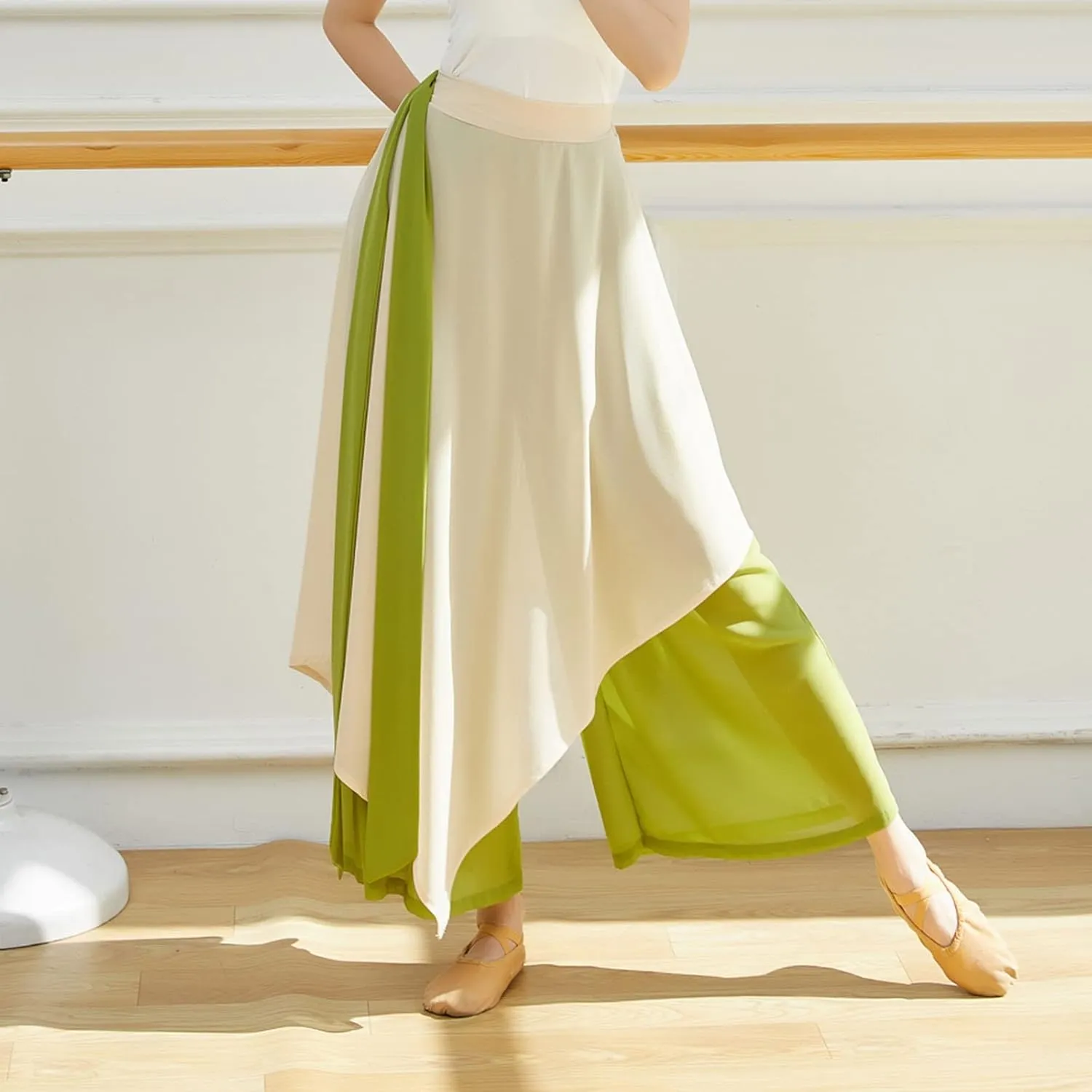 YOLAI Women's Casual Chiffon Pants Colour Blocking Dance Wide Legged Long Pants Practice Exercises Dance Training Pants