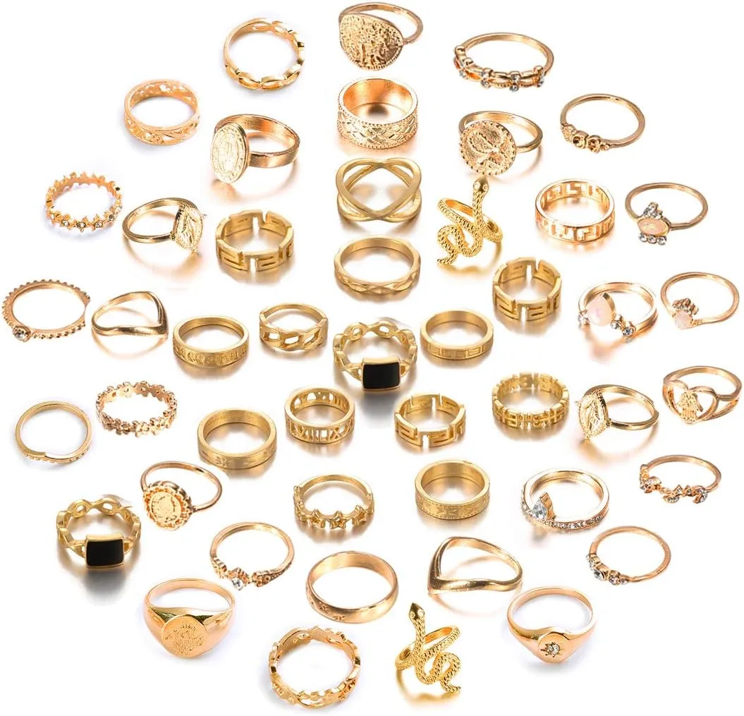 YOOESTORES82 Boho Knuckle Stackable Ring Set for Women,Vintage Gold Silver Rings Set Stacking Rings Set Star Moon Bulk Multiple Pack Midi Finger Rings