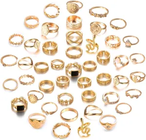 YOOESTORES82 Boho Knuckle Stackable Ring Set for Women,Vintage Gold Silver Rings Set Stacking Rings Set Star Moon Bulk Multiple Pack Midi Finger Rings