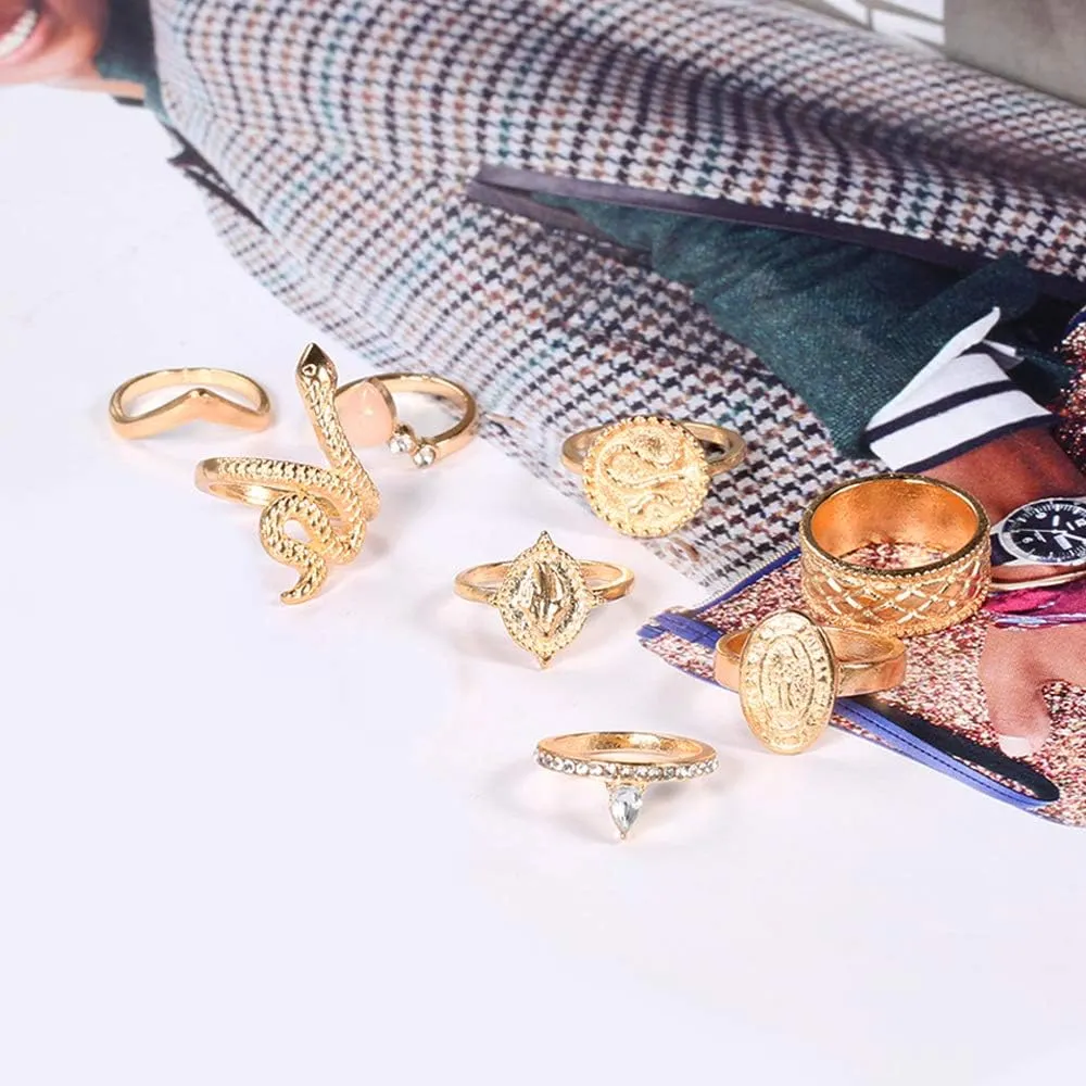 YOOESTORES82 Gold Boho Ring Sets Stackable Knuckle Ring Vintage Snake Finger Rings Set Stacking Joint Midi Trendy Rings Sets for Women