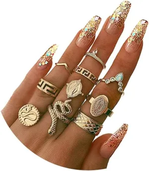 YOOESTORES82 Gold Boho Ring Sets Stackable Knuckle Ring Vintage Snake Finger Rings Set Stacking Joint Midi Trendy Rings Sets for Women