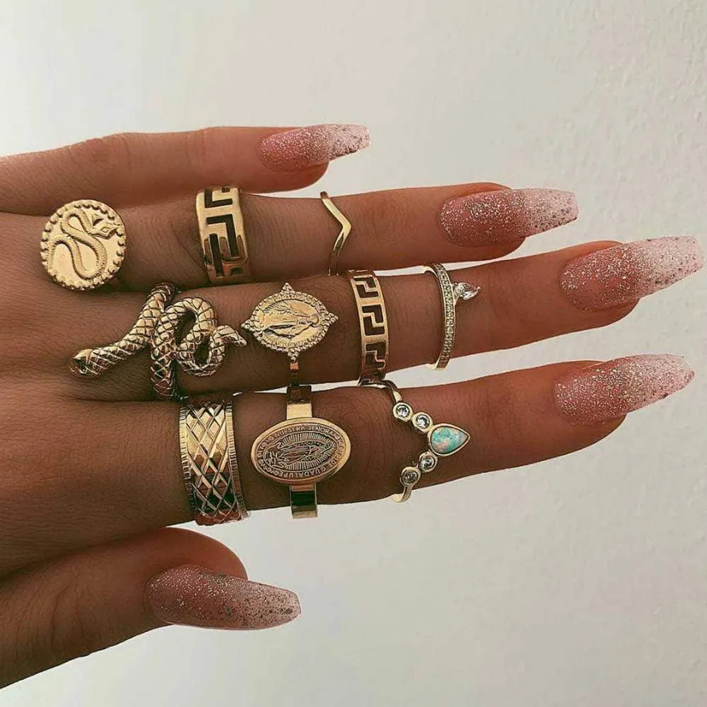 YOOESTORES82 Gold Boho Ring Sets Stackable Knuckle Ring Vintage Snake Finger Rings Set Stacking Joint Midi Trendy Rings Sets for Women