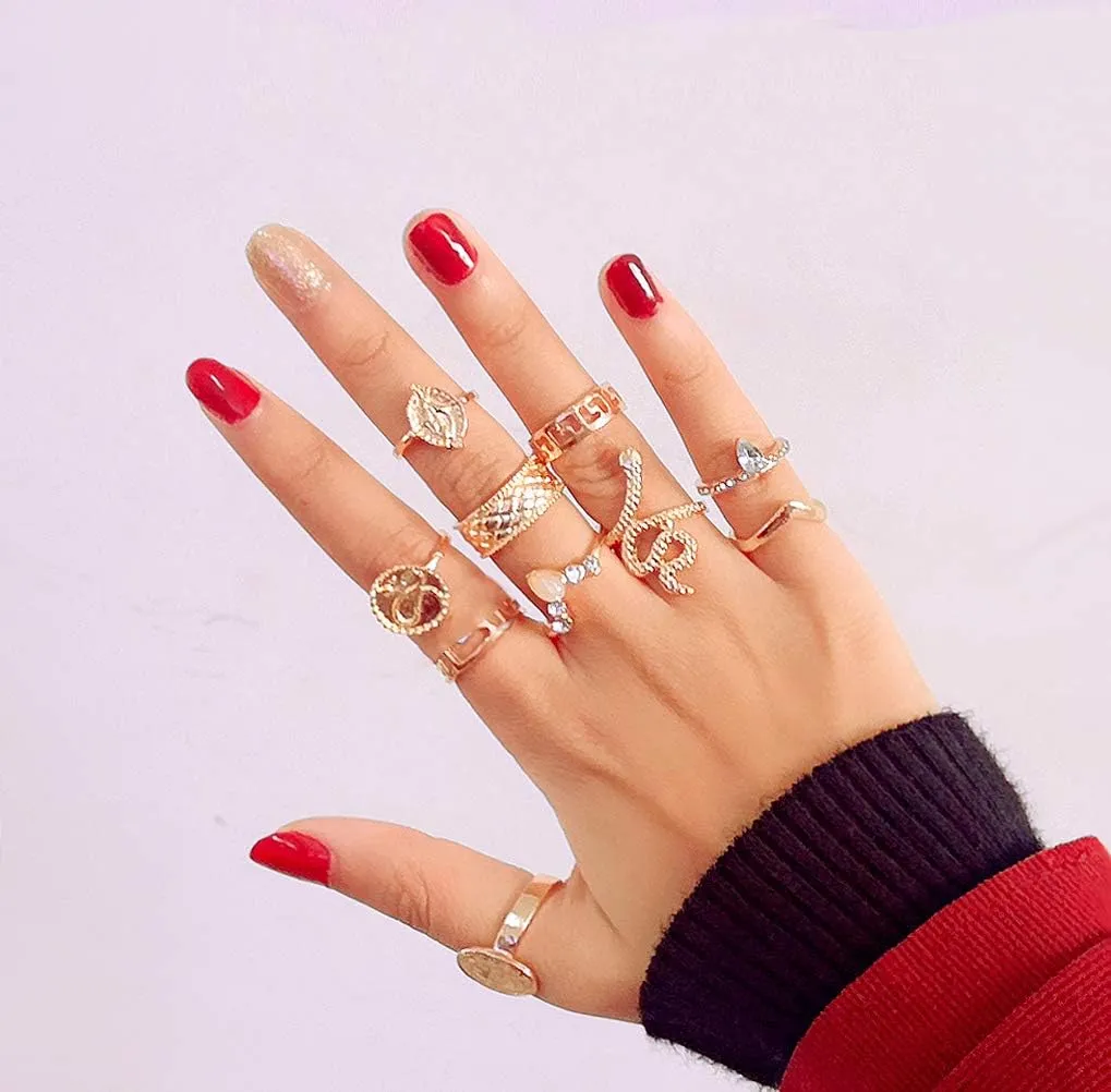 YOOESTORES82 Gold Boho Ring Sets Stackable Knuckle Ring Vintage Snake Finger Rings Set Stacking Joint Midi Trendy Rings Sets for Women