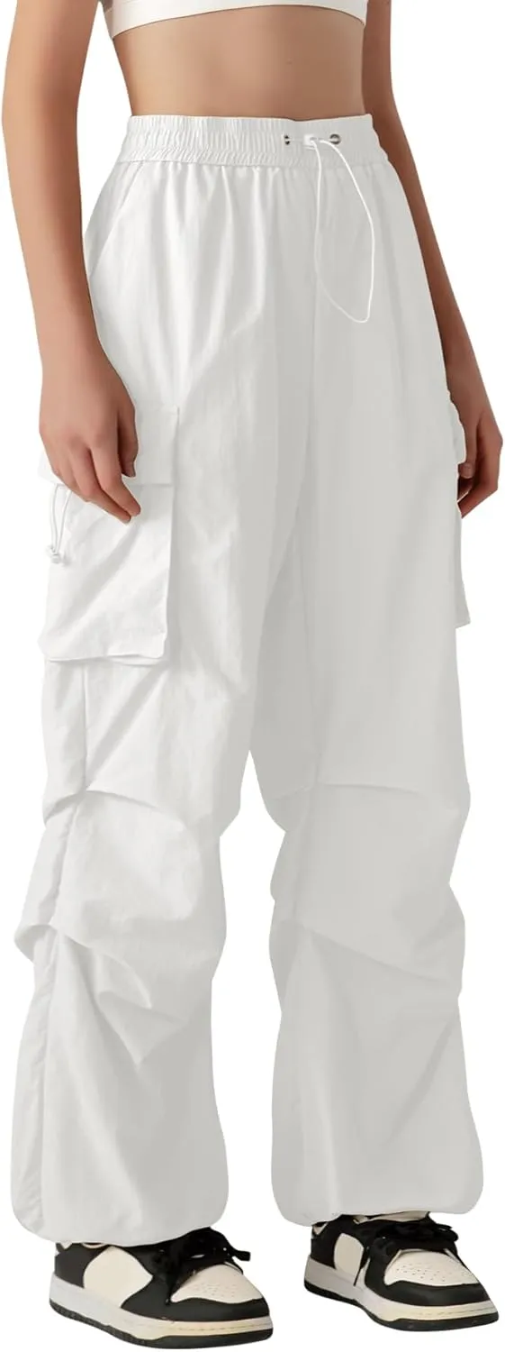 Zando Baggy Cargo Parachute Pants Women High Waisted Wide Leg Waterproof Windbreaker Hiking Pants for Women