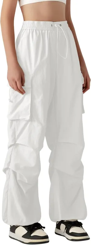 Zando Baggy Cargo Parachute Pants Women High Waisted Wide Leg Waterproof Windbreaker Hiking Pants for Women