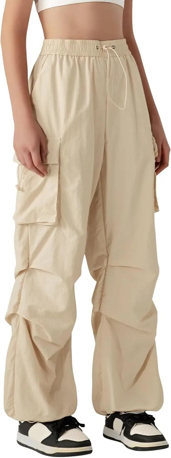 Zando Baggy Cargo Parachute Pants Women High Waisted Wide Leg Waterproof Windbreaker Hiking Pants for Women
