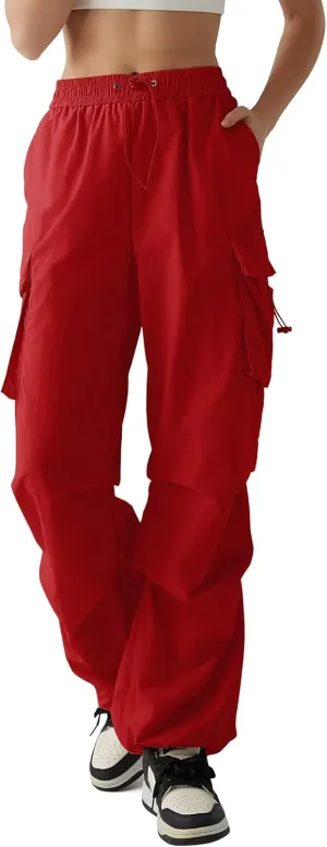 Zando Baggy Cargo Parachute Pants Women High Waisted Wide Leg Waterproof Windbreaker Hiking Pants for Women