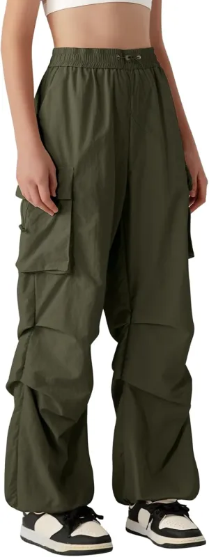Zando Baggy Cargo Parachute Pants Women High Waisted Wide Leg Waterproof Windbreaker Hiking Pants for Women