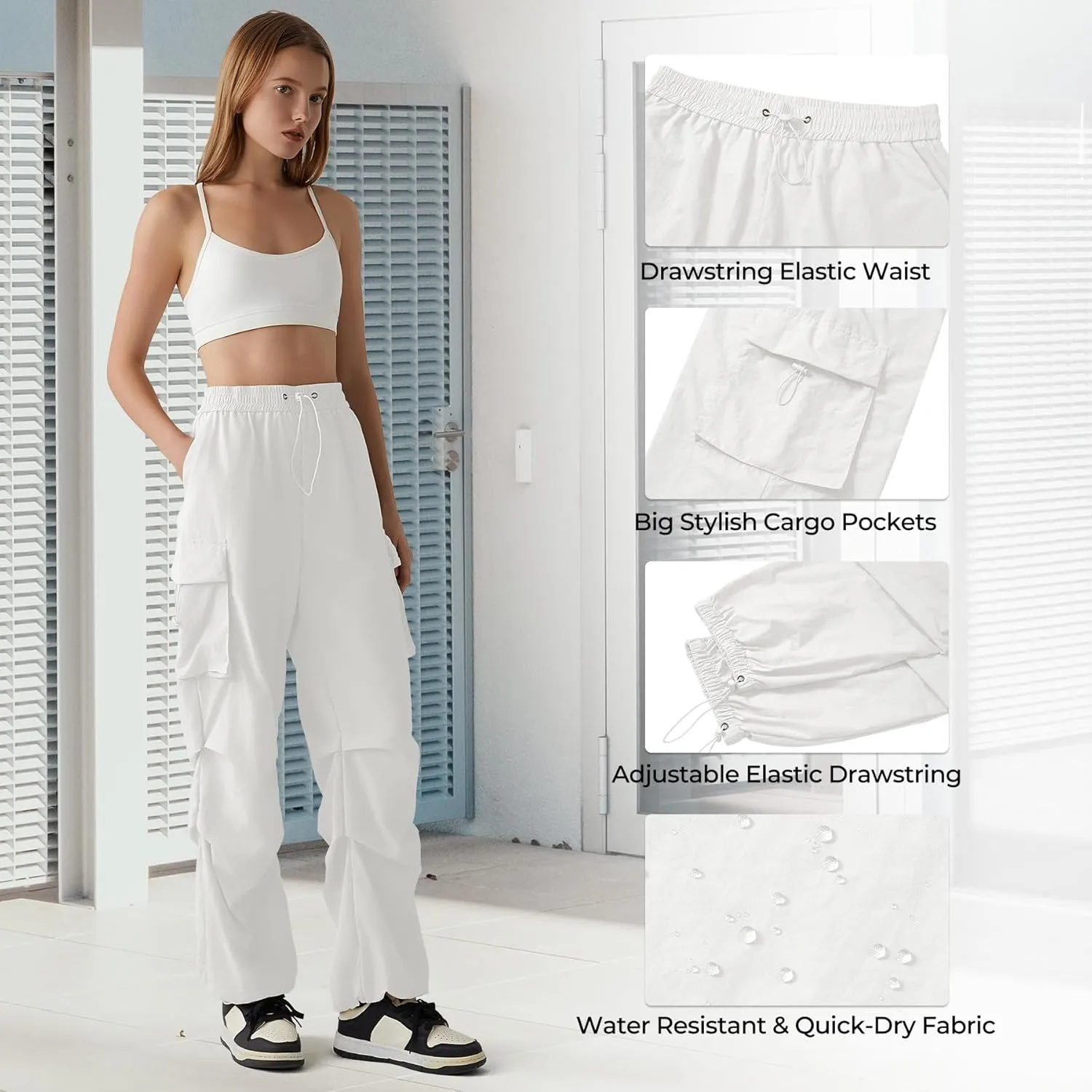 Zando Baggy Cargo Parachute Pants Women High Waisted Wide Leg Waterproof Windbreaker Hiking Pants for Women