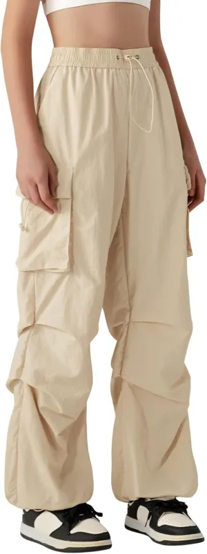 Zando Baggy Cargo Parachute Pants Women High Waisted Wide Leg Waterproof Windbreaker Hiking Pants for Women