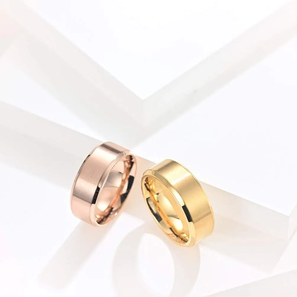 ZDBDH Personalized Logo Text Rings 8MM Brushed Stainless Steel Bevel Edges Rings-Tree of Life Bereavement Rings-Christian Cross Faith Inspirational Rings-King Queen Rings-Yoga Rings-Compass Rings