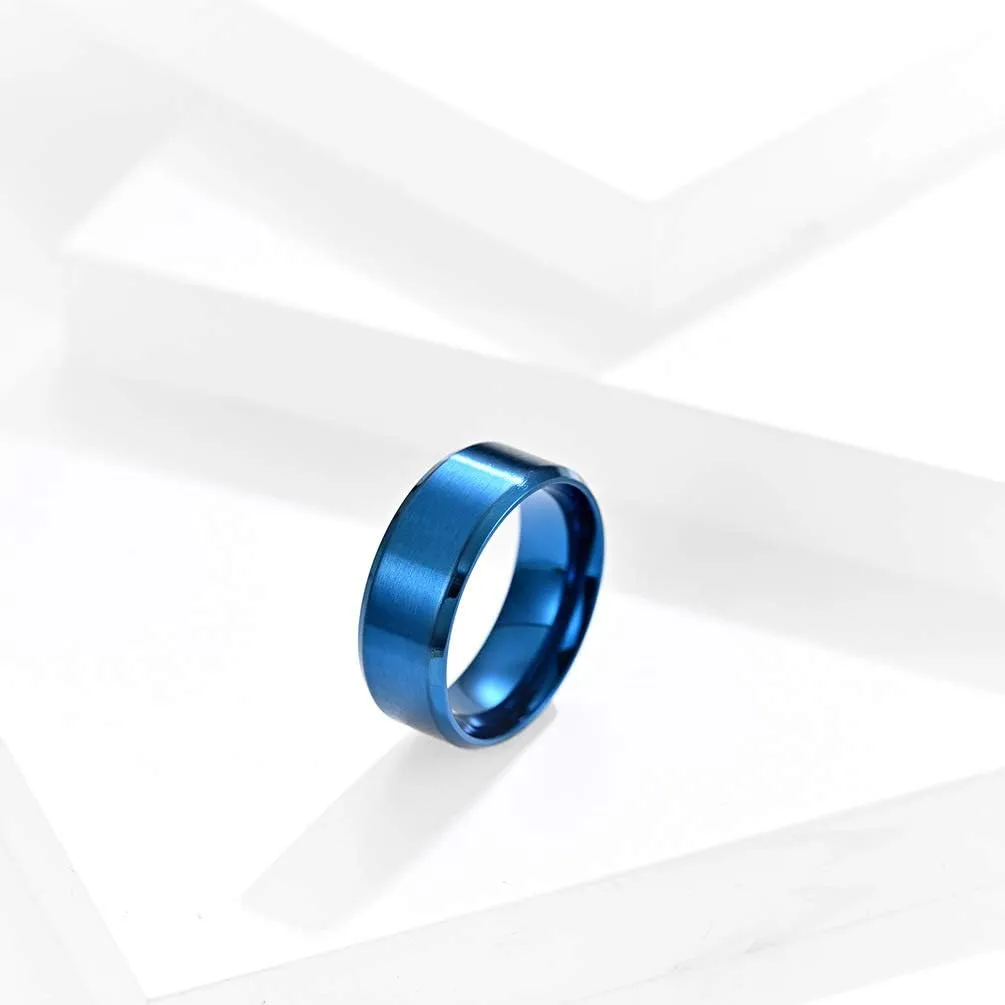 ZDBDH Personalized Logo Text Rings 8MM Brushed Stainless Steel Bevel Edges Rings-Tree of Life Bereavement Rings-Christian Cross Faith Inspirational Rings-King Queen Rings-Yoga Rings-Compass Rings