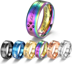 ZDBDH Personalized Logo Text Rings 8MM Brushed Stainless Steel Bevel Edges Rings-Tree of Life Bereavement Rings-Christian Cross Faith Inspirational Rings-King Queen Rings-Yoga Rings-Compass Rings