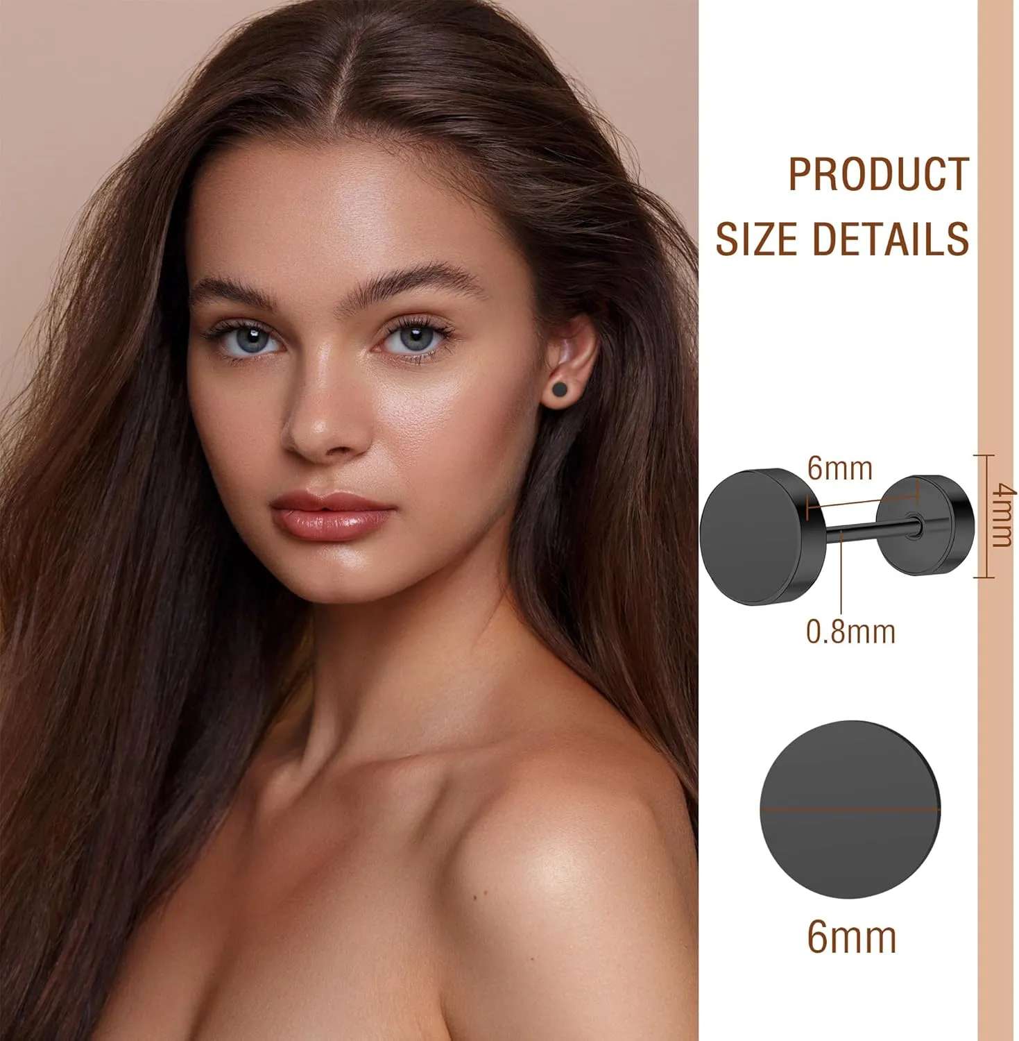 ZDE Women Earrings Flat Back Dot Earrings Titanium Hypoallergenic Cartilage Non-Nickel Earrings Studs for Sensitive Ears Simple Classic 3mm/4mm/5mm/6mm Screw On Stud Earring