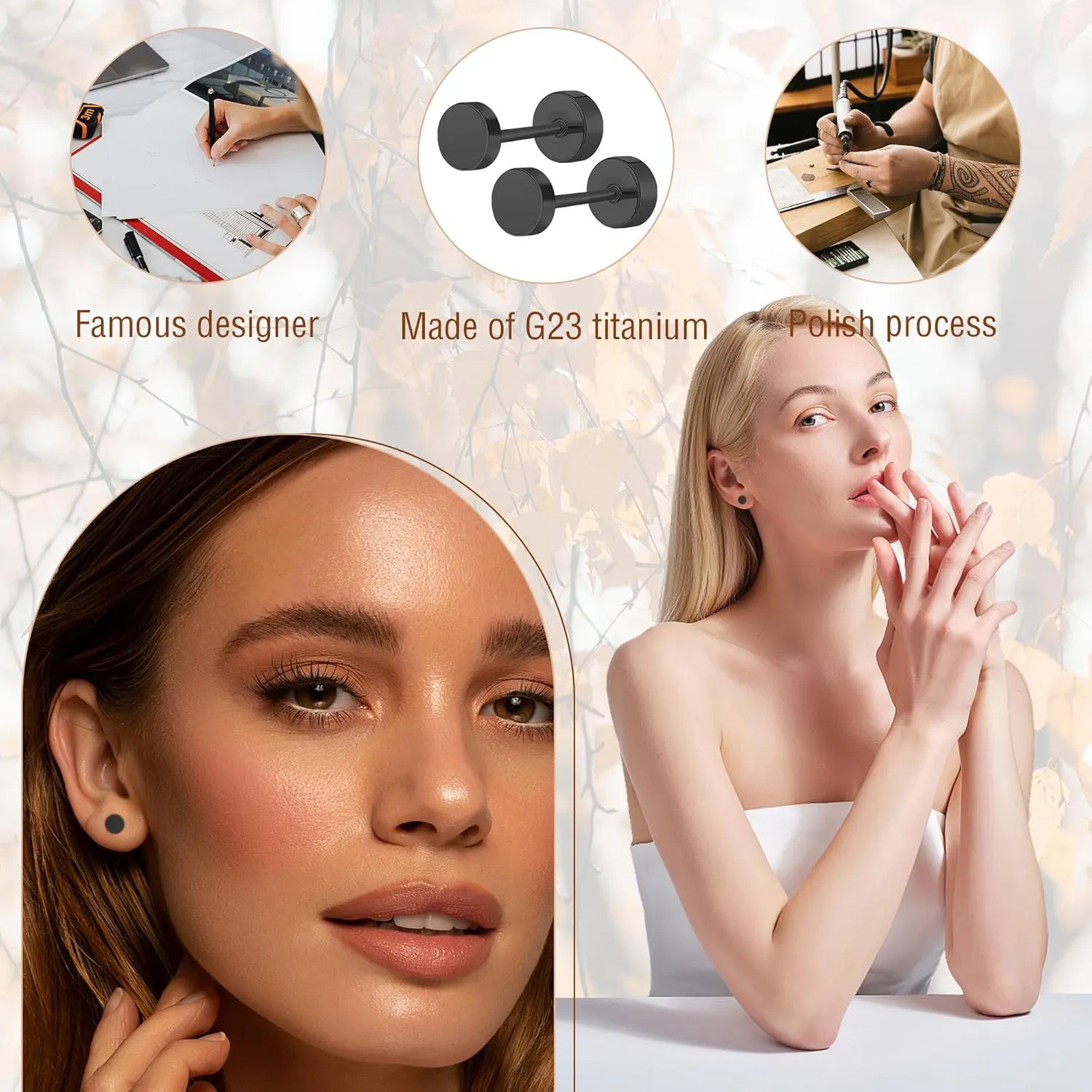 ZDE Women Earrings Flat Back Dot Earrings Titanium Hypoallergenic Cartilage Non-Nickel Earrings Studs for Sensitive Ears Simple Classic 3mm/4mm/5mm/6mm Screw On Stud Earring