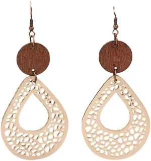 Zian Hollow Out Vintage Geometric Round Earrings Wooden Leather Earrings Ethnic Style Western Earrings Christmas Earrings